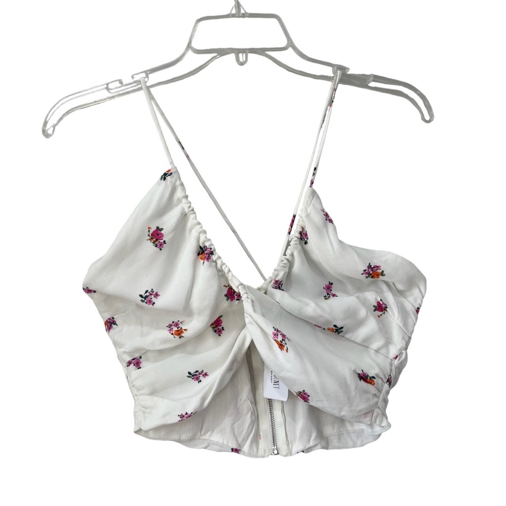 NEW Sky to Moon Top Medium Cropped White Pink Floral Spaghetti Straps NWT